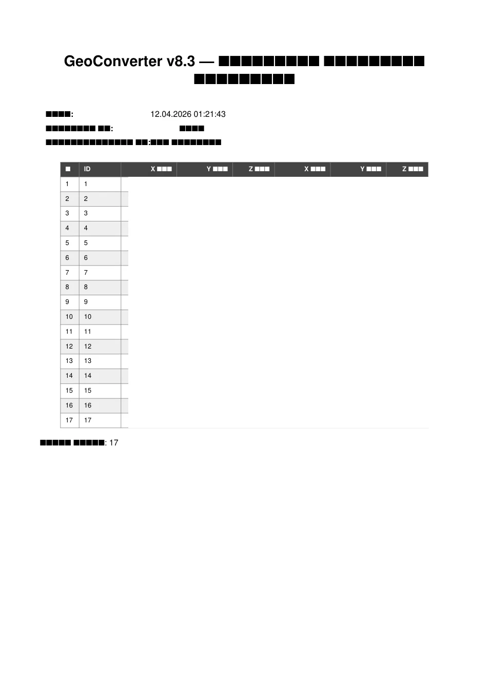GeoConverter generated calibration report